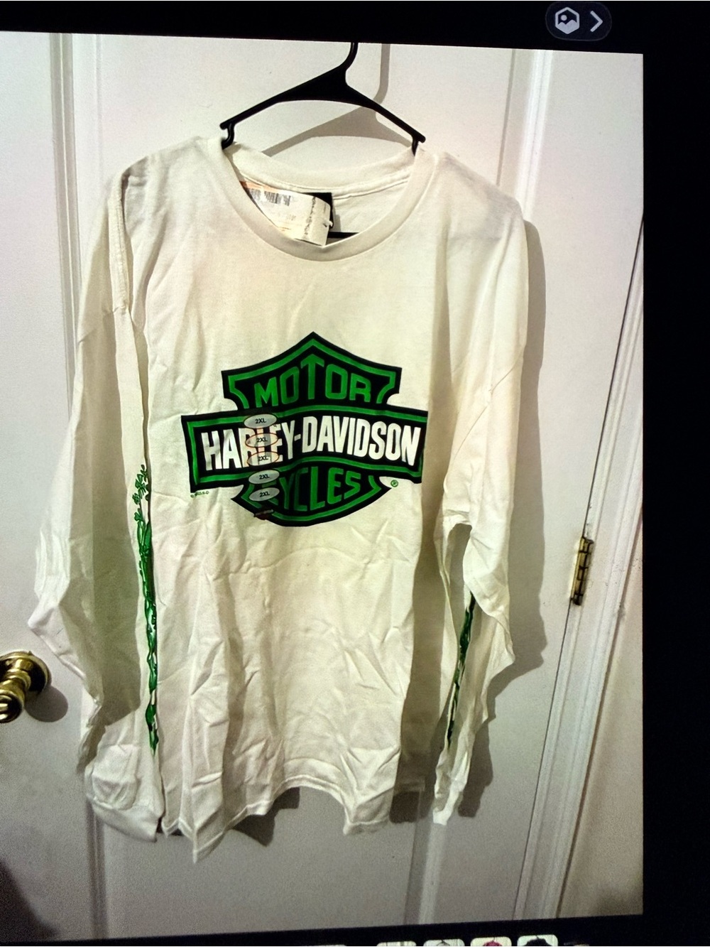 BNWT Harley-Davidson Men’s White Long-Sleeve Logo Tee - Green Bar & Shield